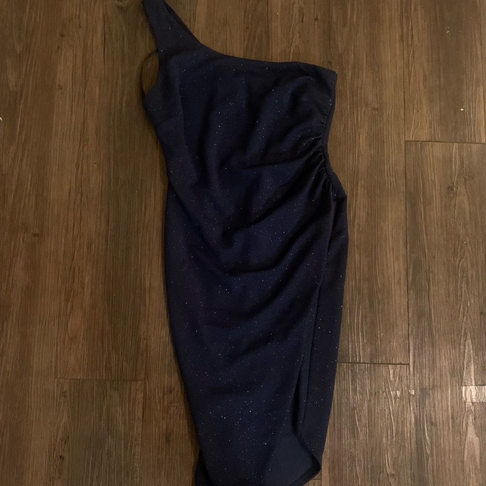 one shoulder asymmetrical blue formal dress - Picture 2 of 4
